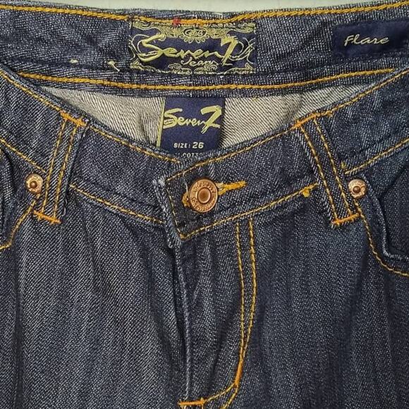 SEVEN7 Womens Jeans Size 26 Dark Denim Wash Flare Leg Cotton Spandex ALTERED - Picture 3 of 8